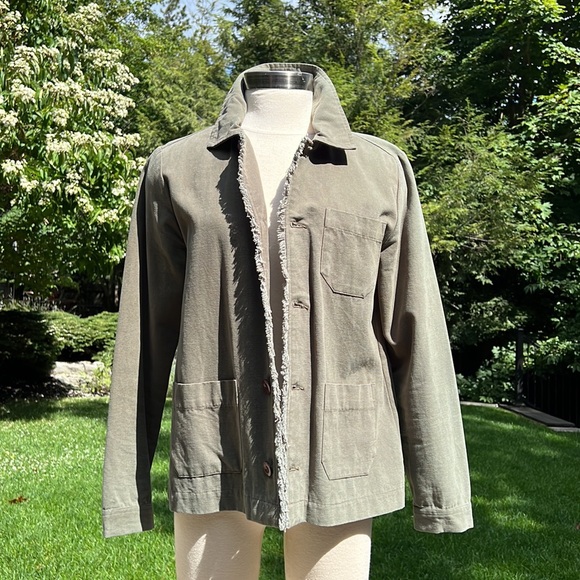 Hunter green denim embroidered jacket by Leo & Sage. Size medium - Picture 5 of 6